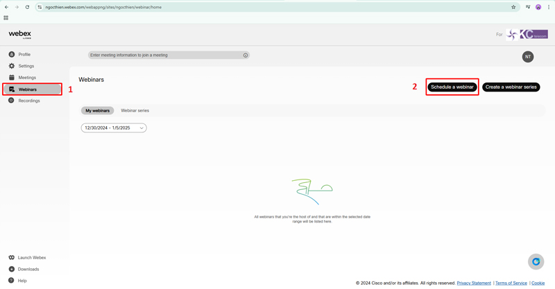 Nhấp chọn Webinar à Schedule a webinar