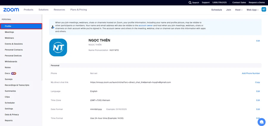 Cách tùy chỉnh liên kết Zoom cá nhân (Personal link) của bạn