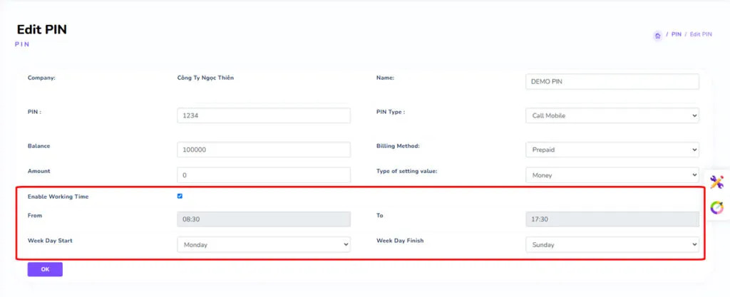 Week Day Start (Thứ bắt đầu) – Week Day Finish (Thứ kết thúc)