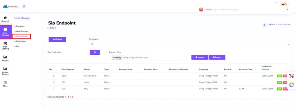 Sau khi thêm xong mã PIN tiến hành qua phần Sip Endpoint để add vào line cần áp dụng.