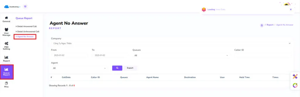 Thống kê agent không trả lời trong Call Center (Queue)