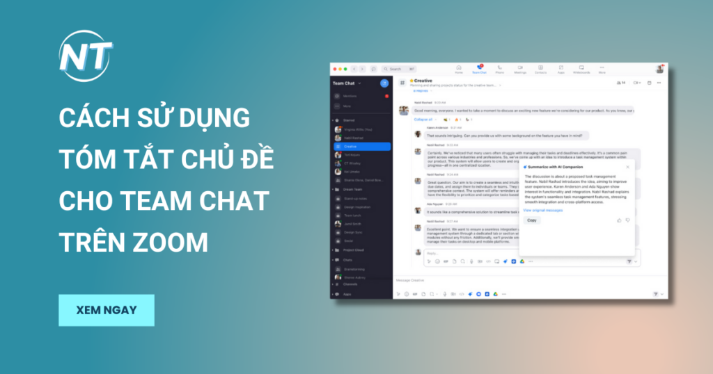 Sử dụng tóm tắt chủ đề cho Team Chat trên Zoom