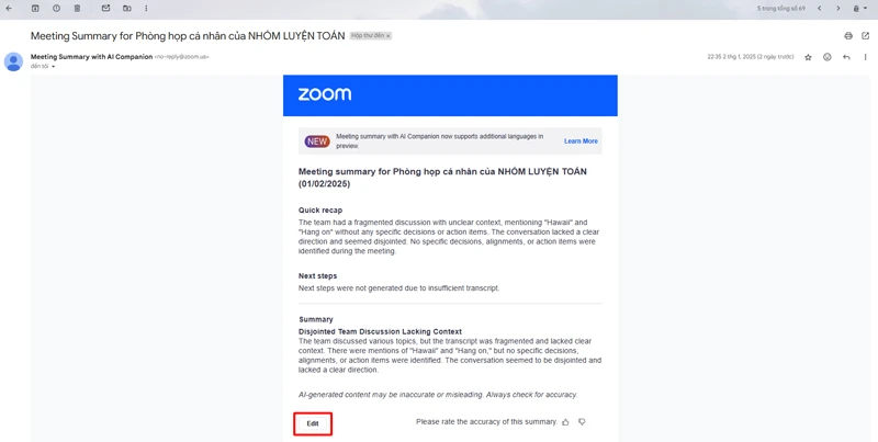 (Tùy chọn) Trong nội dung email, hãy nhấp vào&nbsp;Edit&nbsp;.
