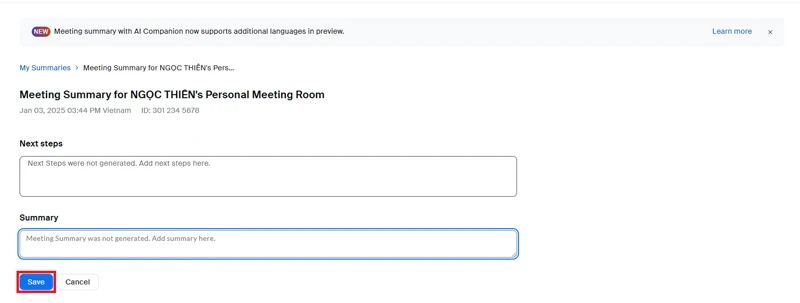 Sửa đổi bản tóm tắt rồi nhấp vào&nbsp;Save.