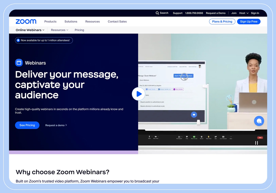 Zoom Webinars và Sessions cho các giải pháp nền tảng hội thảo trực tuyến chất lượng cao
