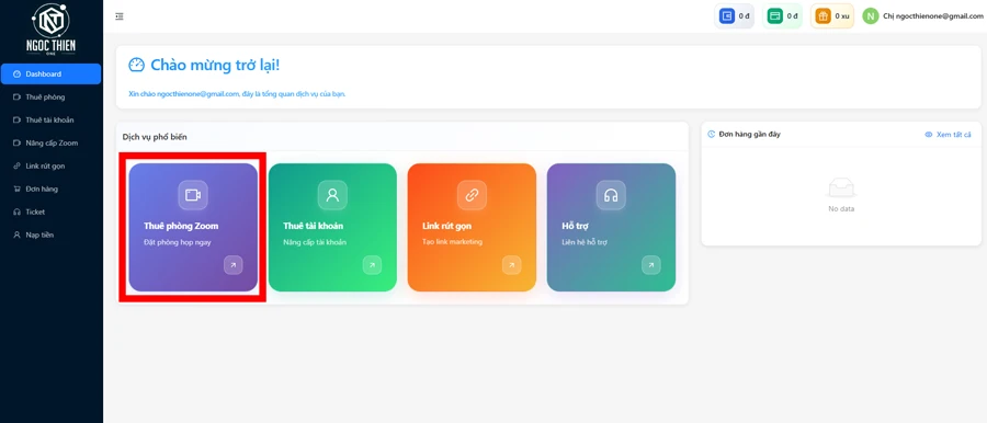 Tại giao diện chính, chọn Thuê phòng Zoom