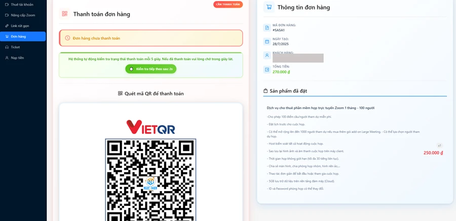 Thanh toán dễ dàng qua chuyển khoản. 