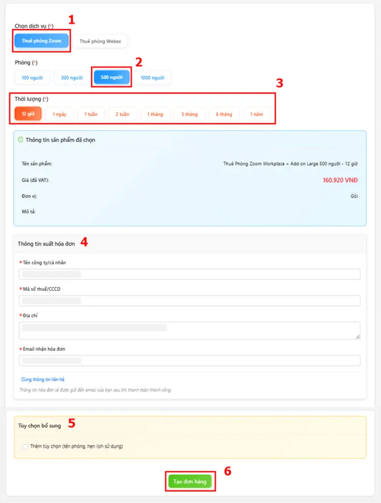 Bước 4: Lựa chọn gói thuê Zoom 500 người