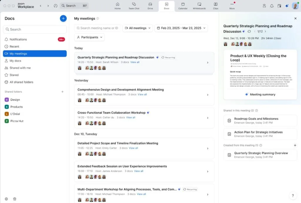 Chế độ xem “My meetings” [“Cuộc họp của tôi”]