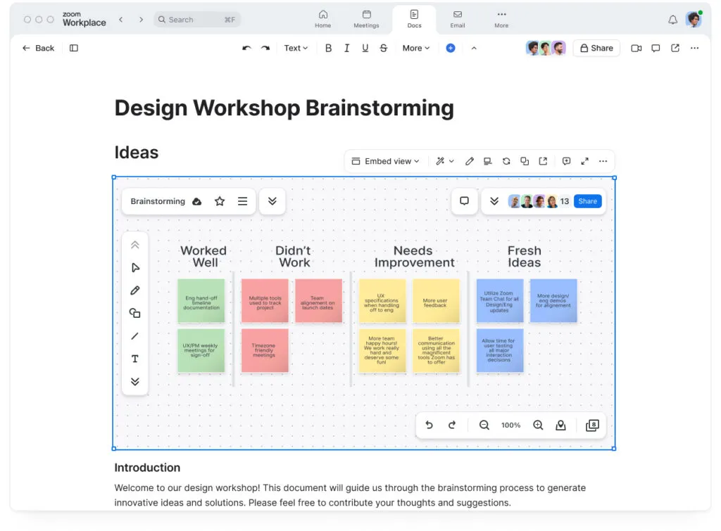 Nhúng Bảng trắng Zoom trực tiếp vào tài liệu để lưu trữ luồng công việc của bạn ở một nơi.
