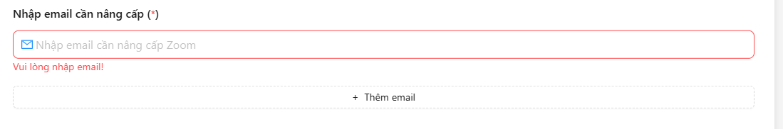 Nhập email cần nâng cấp