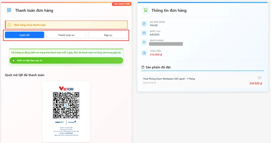 Bước 3: Thanh toán đơn hàng