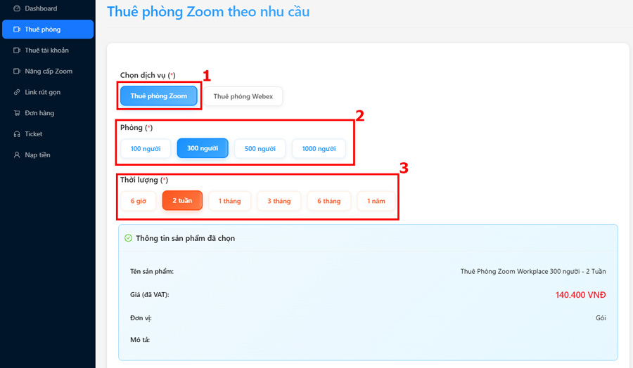 Tiếp theo, chọn gói dịch vụ theo đúng nhu cầu sử dụng: