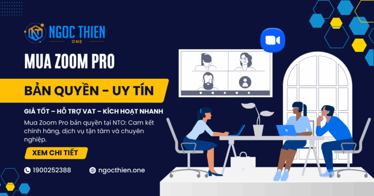 Banner quảng bá dịch vụ mua Zoom Pro bản quyền uy tín tại Ngọc Thiên One, hỗ trợ VAT, giá tốt và kích hoạt nhanh.