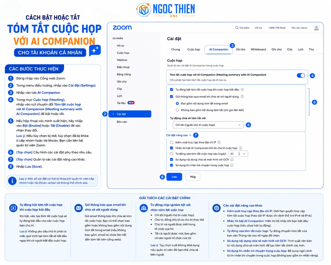 Hướng dẫn cách bật hoặc tắt tóm tắt cuộc họp với AI Companion cho người dùng