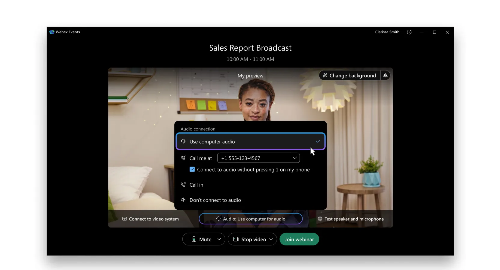 Cách kết nối với âm thanh trên Webex Webinars