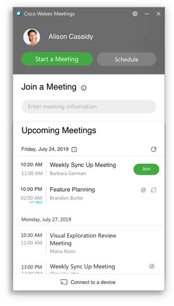 Cách xem danh sách cuộc họp trong Webex Meeting trên máy tính