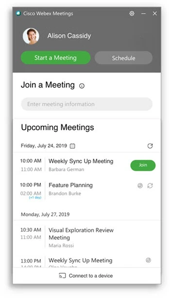 Cách xem danh sách cuộc họp trong Webex Meeting trên máy tính