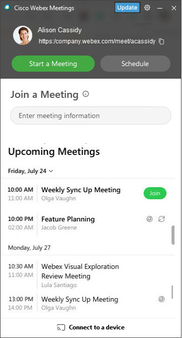 Cập nhật ứng dụng Webex Meetings trên máy tính để bàn