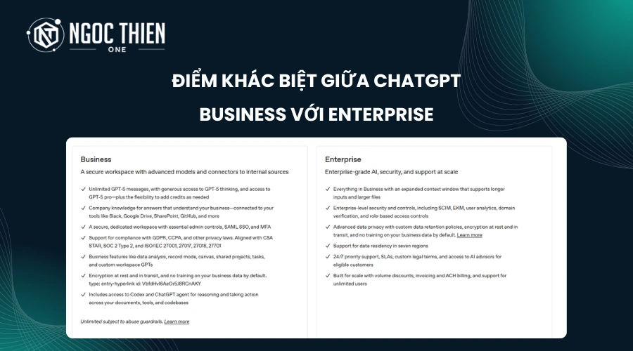 Tóm lại, điểm khác biệt giữa ChatGPT Business với Enterprise