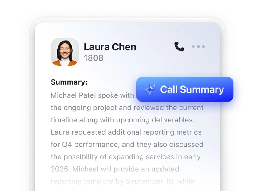 Đơn giản hóa việc chuẩn bị cuộc họp với
tóm tắt cuộc gọi AI