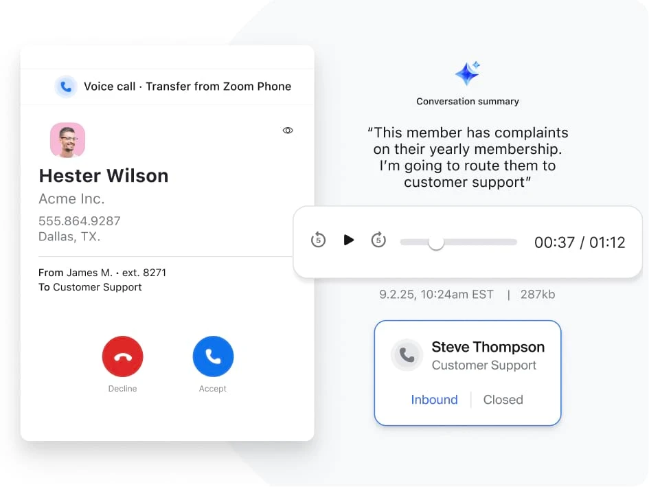 Cho phép chuyển giao liền mạch sang Trung tâm liên lạc Zoom