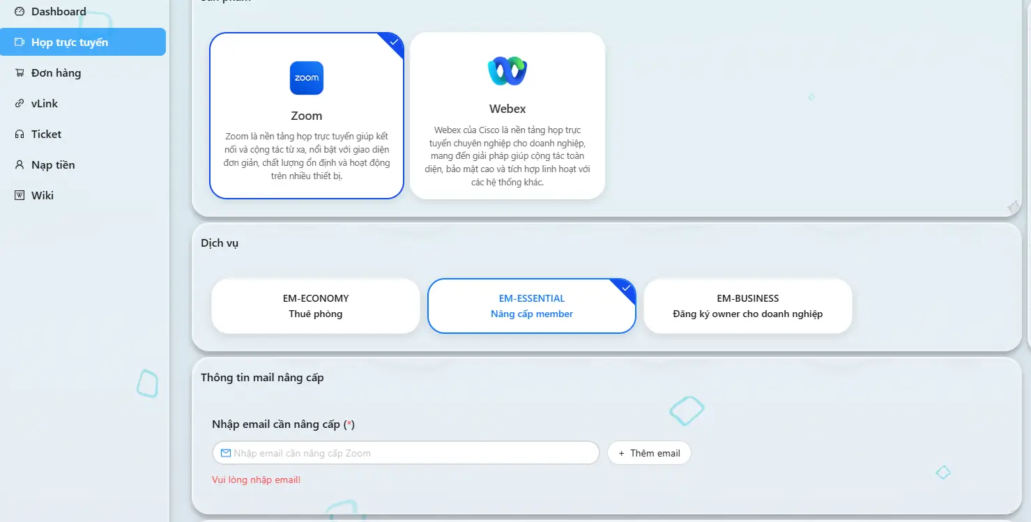 Hệ thống mua Zoom tự động tại NTO