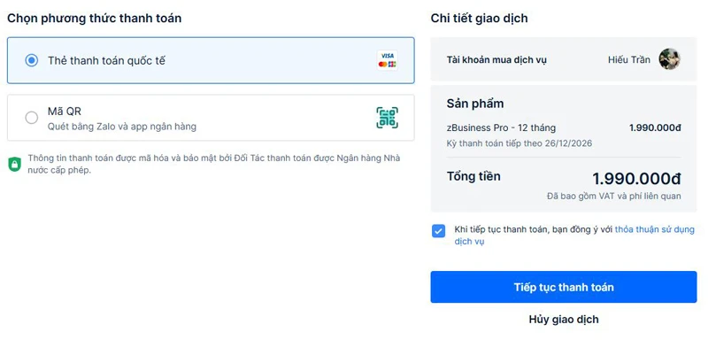 Bước 3: Đăng nhập & thanh toán
