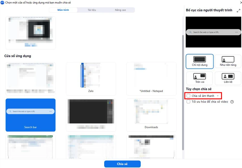 Cách share màn hình trên Zoom có âm thanh