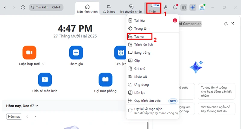 Cách truy cập bảng điều khiển Zoom Tasks trên máy tính