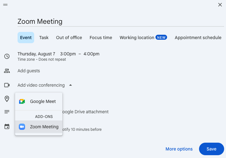 Cách tạo link Zoom qua Lịch Google 