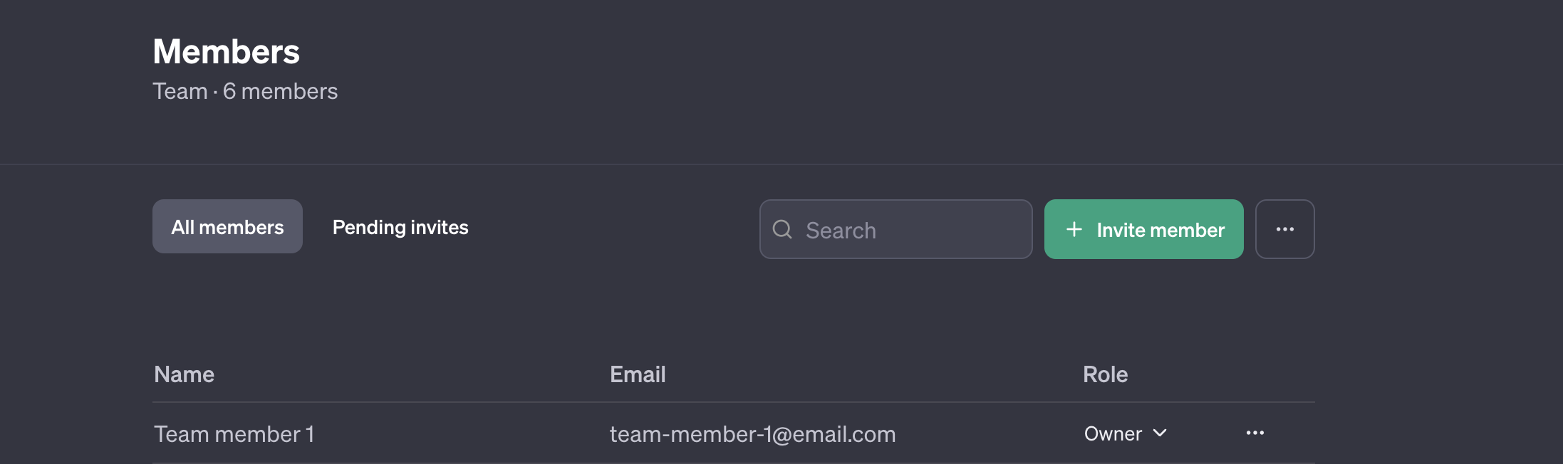 Bạn sẽ được chuyển hướng đến phần "Thành viên", nơi bạn có thể xem Tên, Email và Vai trò (Quản trị viên, Chủ sở hữu hoặc Thành viên) của từng thành viên. Để mời thành viên, hãy nhấp vào "Mời thành viên (Invite member)".