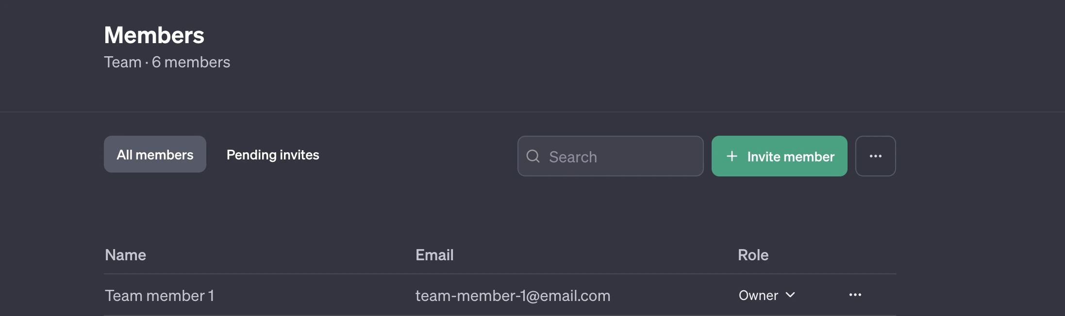 Bạn sẽ được chuyển hướng đến phần "Thành viên", nơi bạn có thể xem Tên, Email và Vai trò (Quản trị viên, Chủ sở hữu hoặc Thành viên) của từng thành viên. Để mời thành viên, hãy nhấp vào "Mời thành viên (Invite member)".