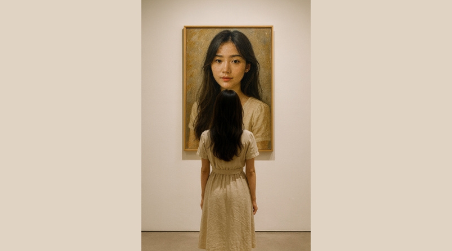 Prompt tạo ảnh theo trend ngắm tranh trong bảo tàng