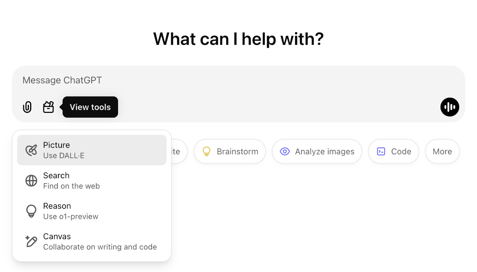 Thanh công cụ (toolbox) trong ô nhập prompt cũng cho phép tạo canvas mới.