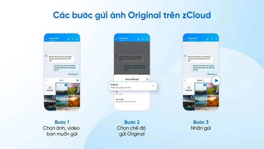 Cách gửi ảnh Original trên zCloud Zalo