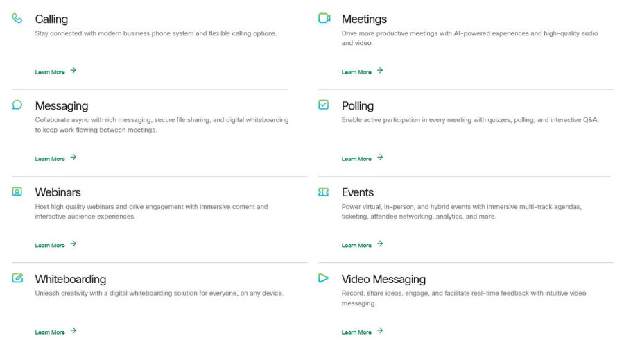 Các thành phần chính của phần mềm Webex