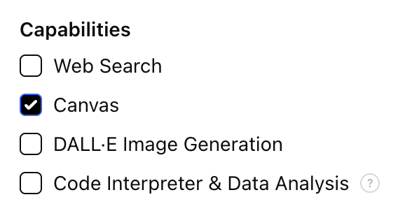 Kích hoạt canvas cho GPT của bạn