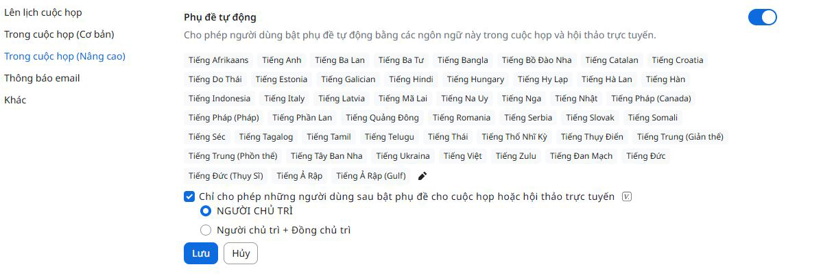 Cách bật hoặc tắt phụ đề tự động trên Zoom