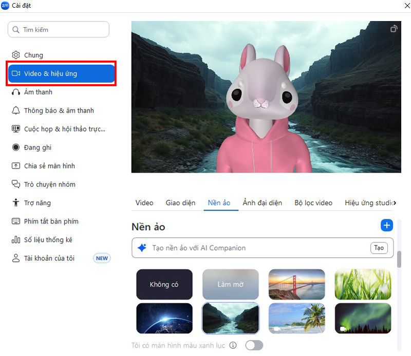 Nhấp vào Nền và Hiệu ứng [Video & effects] 