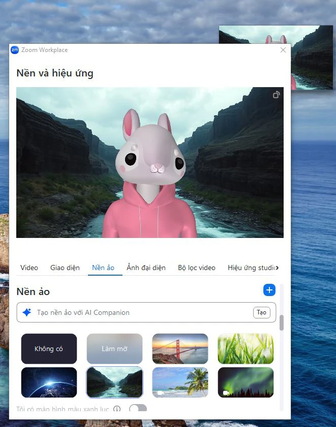 Bảng điều khiển bên cạnh Nền và hiệu ứng [Video & effects] sẽ mở ra.
