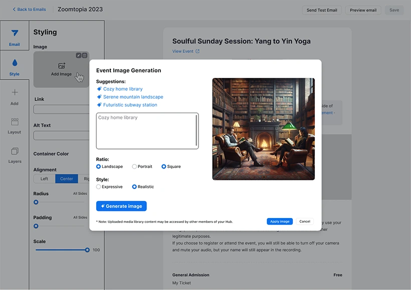 Cách sử dụng tính năng Zoom Events Image Generation