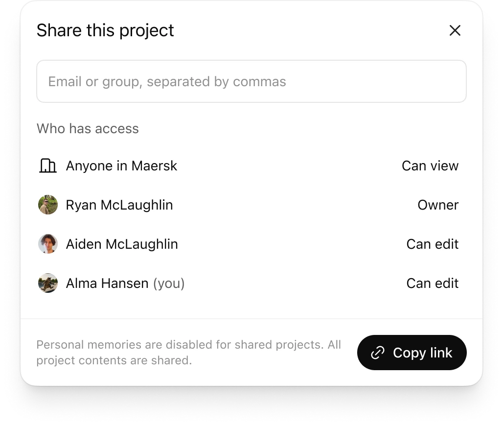 Mời cá nhân hoặc nhóm tham gia Project trong ChatGPT