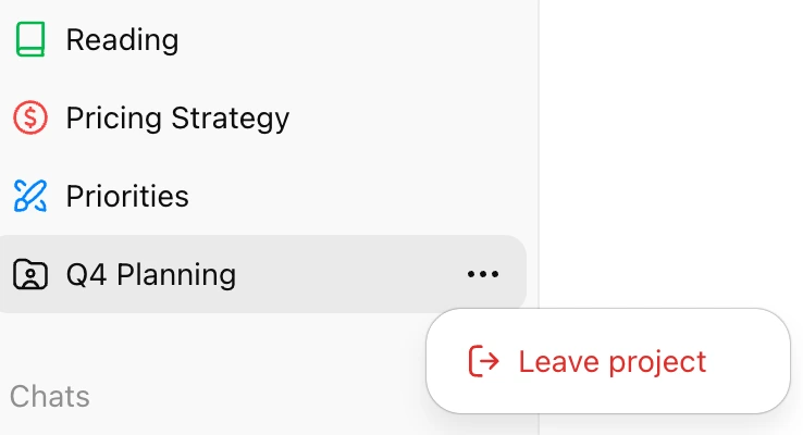 Cách rời khỏi dự án chung trong ChatGPT