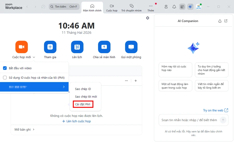 Chọn Cài đặt PMI.