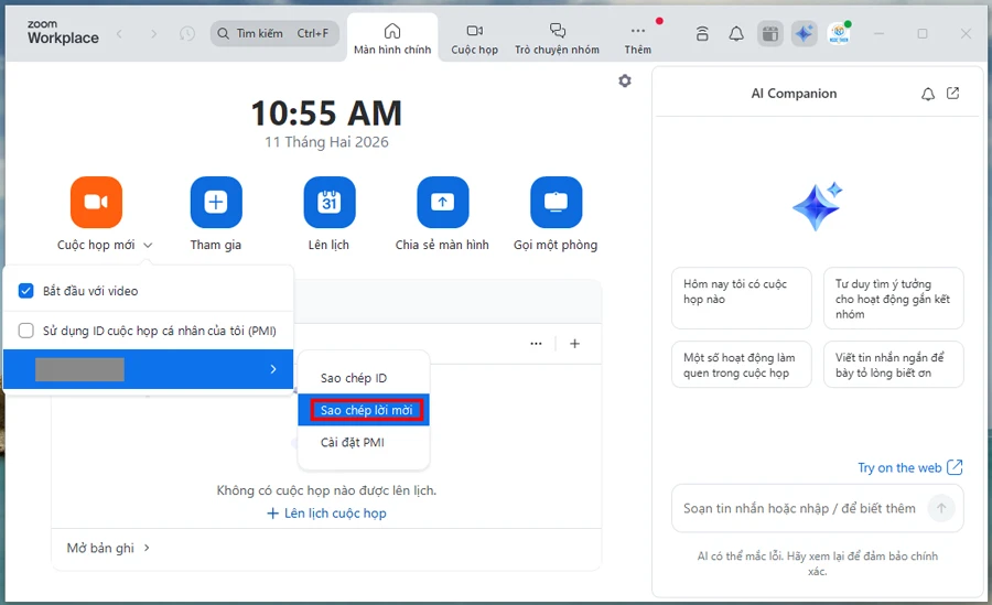 Chọn Sao chép lời mời → dán vào tin nhắn để gửi cho học viên.