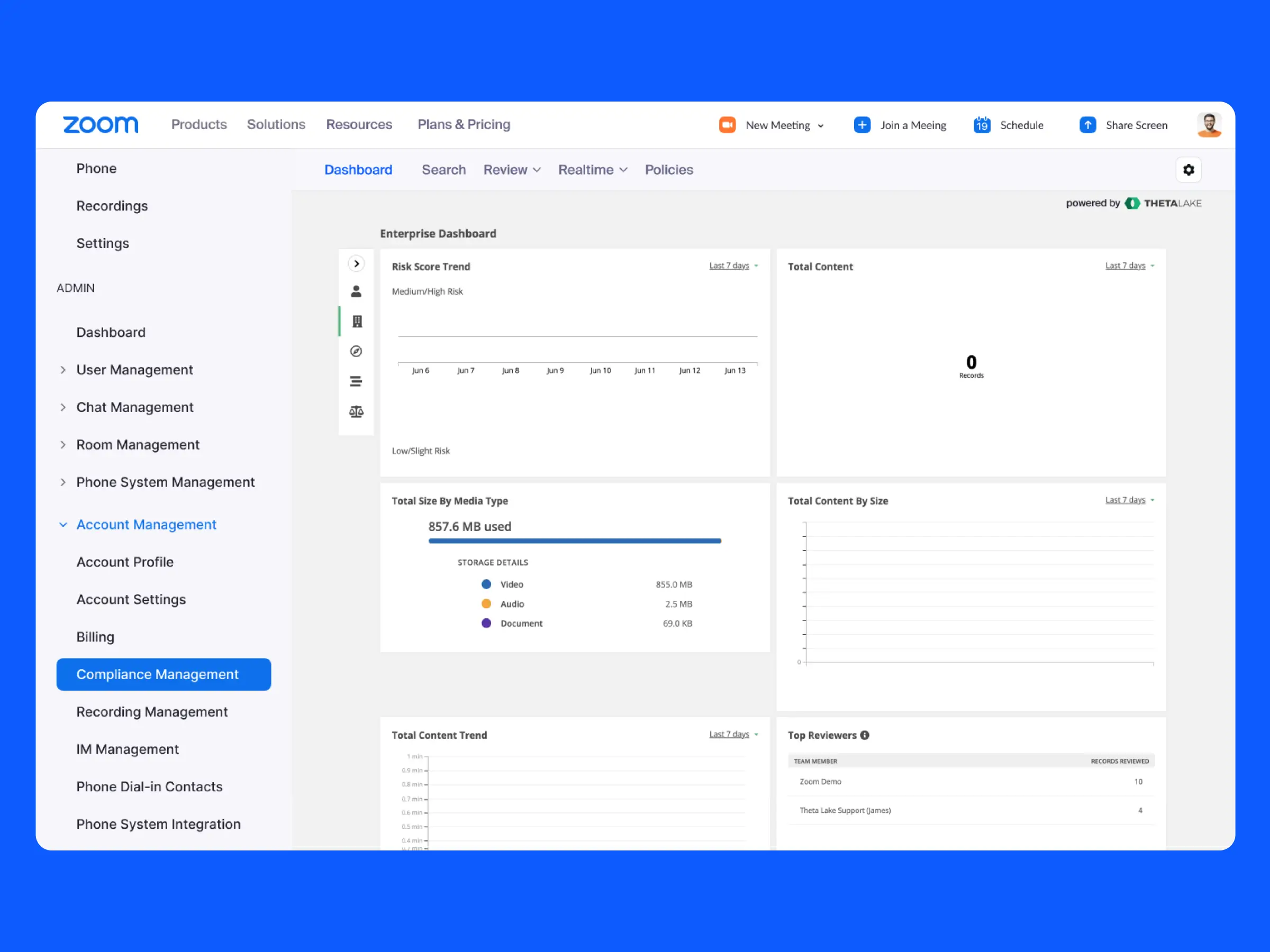 Zoom Compliance Manager powered by Theta Lake