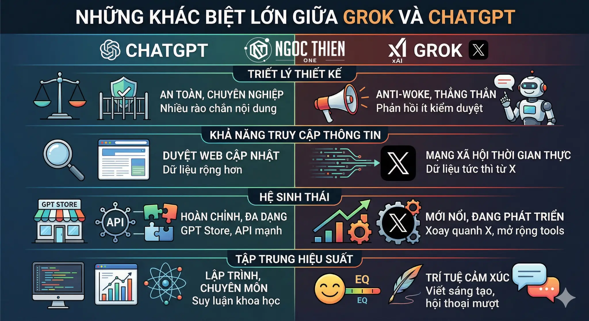 Những khác biệt lớn giữa Grok và ChatGPT