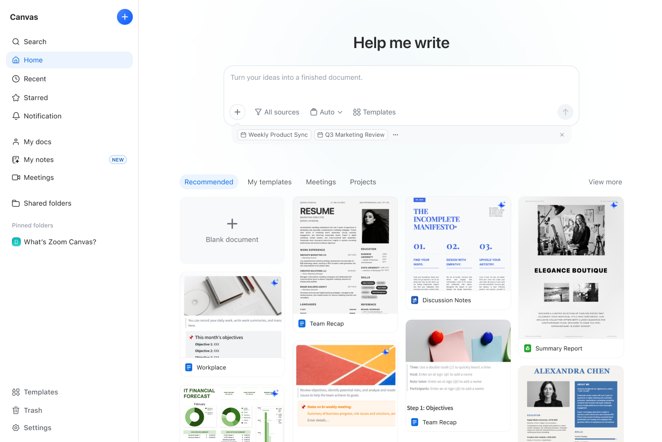 Hãy sử dụng Zoom Canvas để giúp biến các cuộc trò chuyện thành công việc hoàn chỉnh.