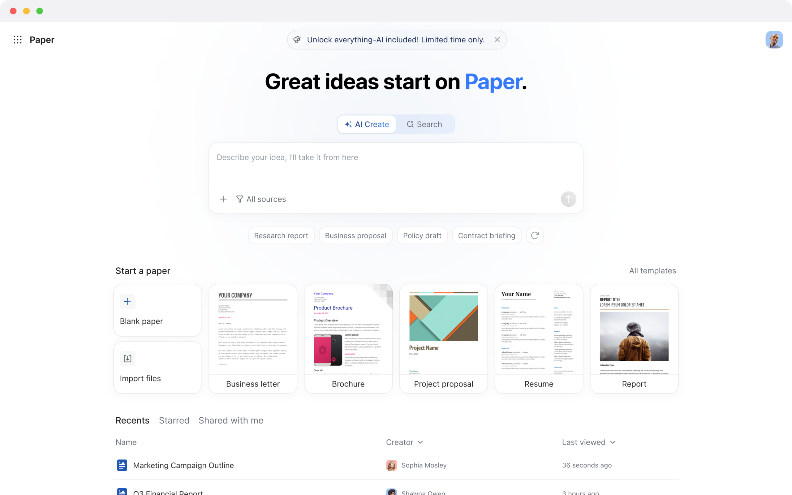 Zoom Paper sử dụng trí tuệ nhân tạo để giúp người dùng không phải bắt đầu với một trang giấy trắng.